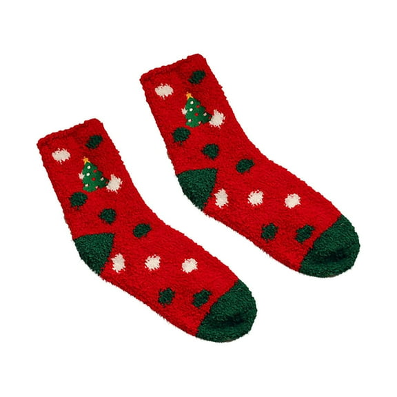 JeashCHAT 1Pair Adult Christmas Socks Women's Warm Coral Plush Middle Tube Socks Stockings