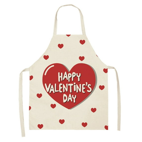 JeashCHAT 1pc Parent adult the Family Kitchen Valentine's Day Print Linen Family Aprons