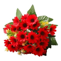 JeashCHAT 2 Pcs Artificial Daisy Flowers Fake Silk Flowers Bouquet for Home Vase Decor Indoor Table Centerpiece Wedding Party Decoration, 11.81inch, Red