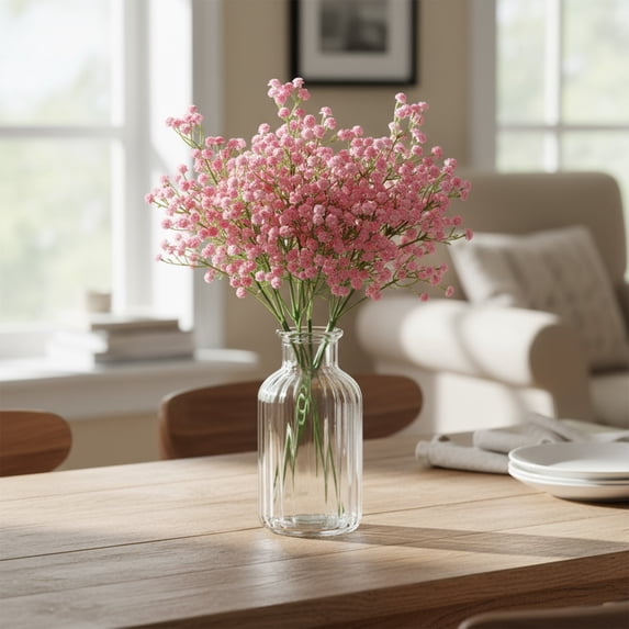 JeashCHAT 2 Pcs Babys Breath Artificial Flowers, 5.91 Inch Fake Baby Breath Flowers, Realistic Bouquet for Wedding Party Spring Home Decor Table Centerpieces, Pink