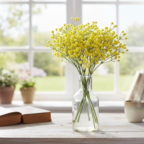 JeashCHAT 2 Pcs Babys Breath Artificial Flowers, 5.91 Inch Fake Baby Breath Flowers, Realistic Bouquet for Wedding Party Spring Home Decor Table Centerpieces, Yellow
