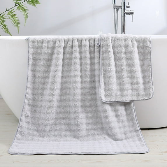 JeashCHAT 2 Pcs Bath Towel Set, Cotton Hand Towel and Bath Towel for Bathroom, Thick Soft Absorbent Quick Drying Face Towel Bath Towel, Solid Color Shower Towels, Gray