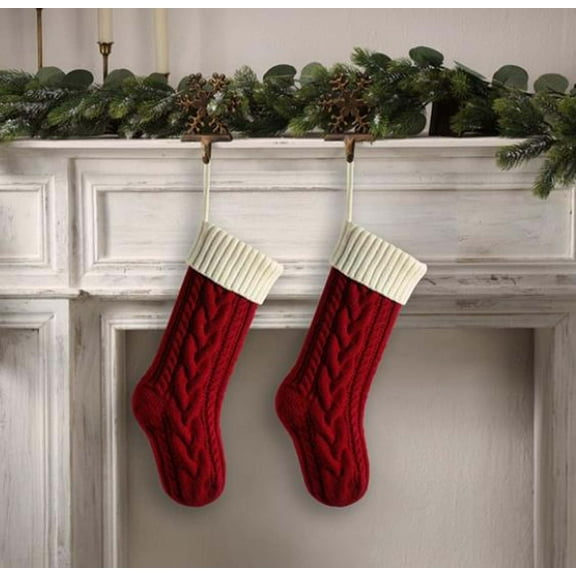 JeashCHAT 2 Pcs Christmas Stockings Christmas Large Knitted Wool Hanging Stockings Ornaments Gift Bags Kids Candy Bags Fireplace Christmas Tree Decorations