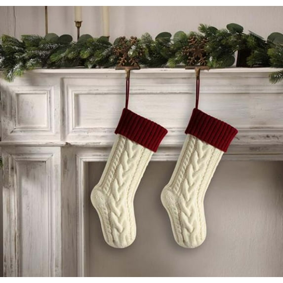 JeashCHAT 2 Pcs Christmas Stockings Christmas Large Knitted Wool Hanging Stockings Ornaments Gift Bags Kids Candy Bags Fireplace Christmas Tree Decorations