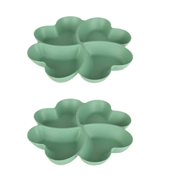 JeashCHAT 2 Pcs Divided Serving Tray Platter, 4 Sectional Plastic Serving Plate Dishes, Flower-shaped Fruit Plates Snack Plates Candy Nut Serving Tray, 9"x1.46", Mint Green