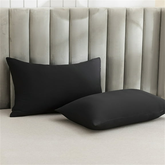 JeashCHAT 2 Pcs Microfiber Pillowcases , Super Soft Pillow Cases, Wrinkle, Fade and Stain Resistant Pillow Covers for Bedroom Dorm, 29"x19", Black