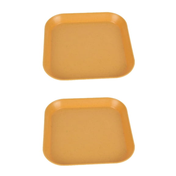 JeashCHAT 2 Pcs Plastic Plates, 5.7 inch Square Dinner Plates, Reusable Fruit Plate Snack Plate Dessert Plate, Lightweight Mini Plates for Kitchen, Dishwasher Safe, Yellow