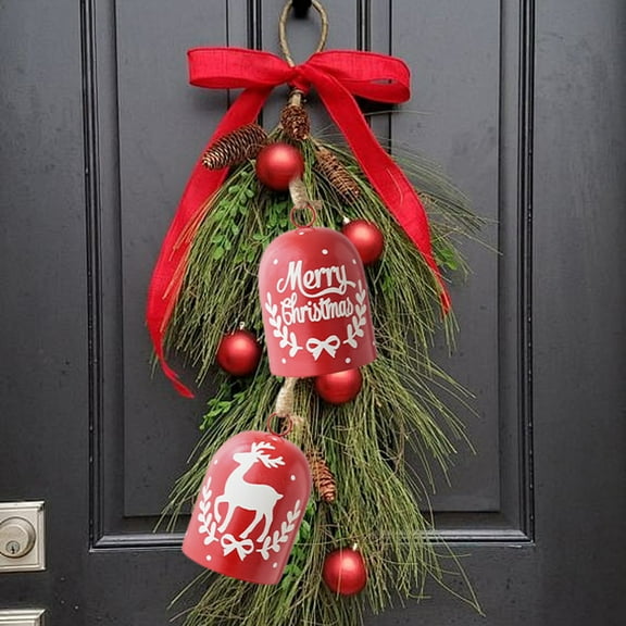 JeashCHAT 2 Pcs Red Christmas Bells Ornaments, Decorative Metal Bells with Hanging Rope, Xmas Holiday Party Wedding Home Front Door Wreath Window Hanging Decorations