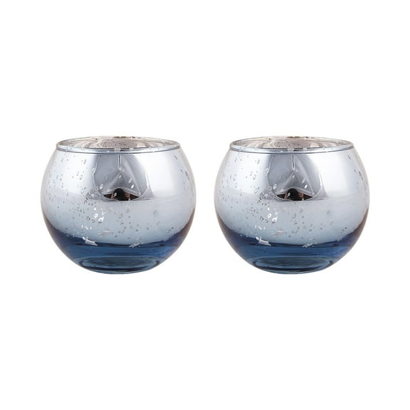 JeashCHAT 2 Pcs Round Glass Tealight Candle Holders, Votive Candle Holders for Table Centerpieces, Wedding Anniversary Christmas Birthday Party Table Decor, Blue