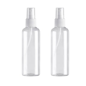 JeashCHAT 2 Pcs Small Spray Bottles, 100ML Clear Empty Fine Mist Travel Size Mini Bottles, Pump Spray Cap Refillable Liquid Containers for Cosmetic
