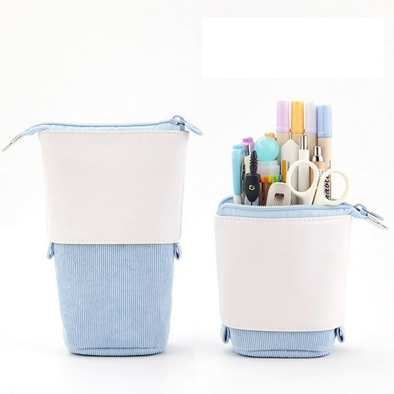 JeashCHAT 2 Pcs Telescopic Pencil Case Clearance, Standing Pencil Pouch Large Capacity Pen Holder, Pop Up Stationery Bag with Zipper Closure