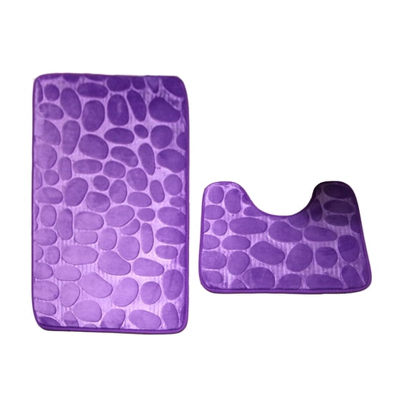 JeashCHAT 2 Piece Bathroom Rug Set Clearance, Embossed Solid Color U-Shaped Contour Toilet Rug Bath Mat for Bathroom Floor, Bathroom Accessories, Absorbent Water, Machine Washable (Purple)
