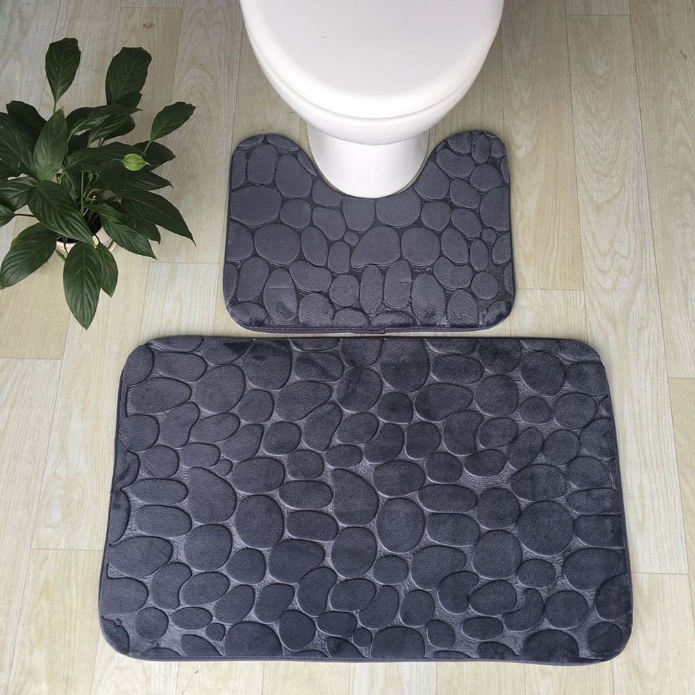 JeashCHAT 2 Piece Bathroom Rug Set Clearance, Embossed Solid Color U-Shaped Contour Toilet Rug ...