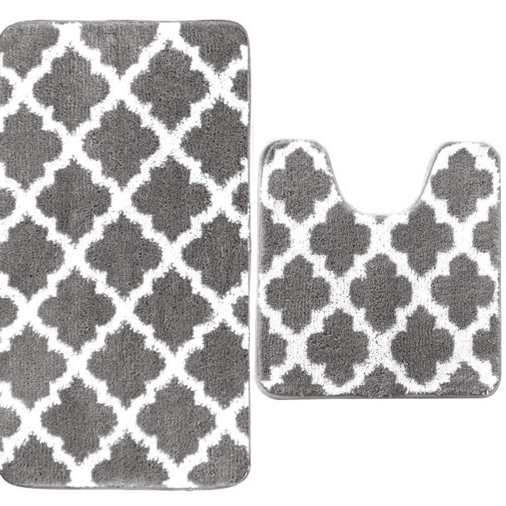 JeashCHAT 2 Piece Bathroom Rug Set Clearance, Geometry Bath Mat and U