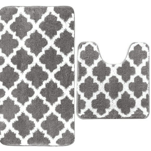JeashCHAT 2 Piece Bathroom Rug Set Clearance, Geometry Bath Mat and U