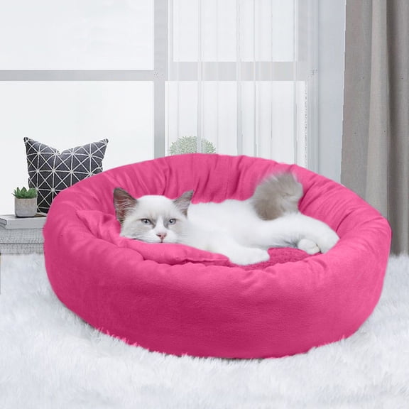 JeashCHAT 2 Piece Calming Donut Cat Bed Set for Indoor Cats, Warming Cozy Soft Round Pet Bed for Small Dogs and Cats, 14" Pet Bed with Pillow, Pink