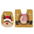 JeashCHAT 2 Piece Reindeer Toilet Lid Cover and UShaped Contour Toilet Rug Set Bathroom