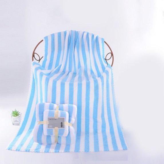 JeashCHAT 2 Piece Striped Towel Set, Bath Towel and Hand Towel, Super Soft Highly Absorbent Quick Dry Towels, Face Towel Bath Towel Set for Bathroom Shower Hotel Beach Pool Spa, Blue