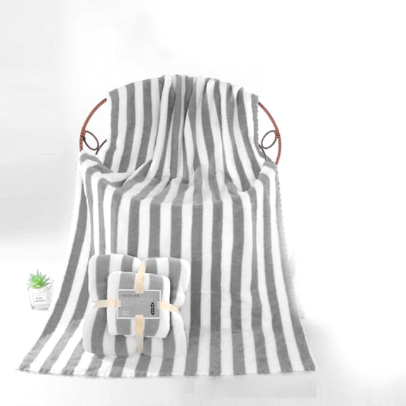 JeashCHAT 2 Piece Striped Towel Set, Bath Towel and Hand Towel, Super Soft Highly Absorbent Quick Dry Towels, Face Towel Bath Towel Set for Bathroom Shower Hotel Beach Pool Spa, Gray
