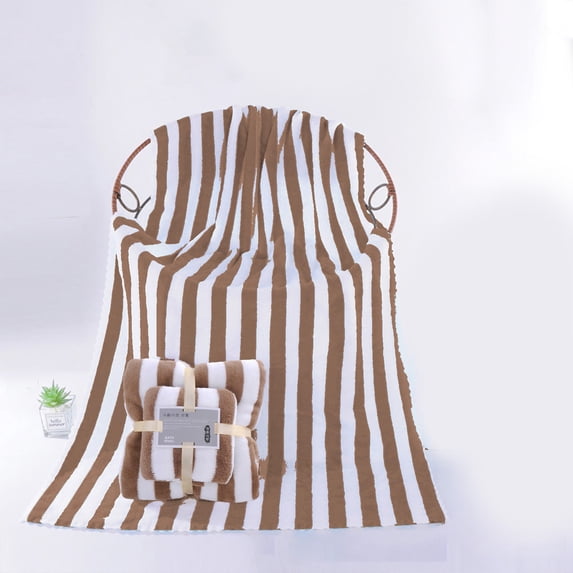 JeashCHAT 2 Piece Striped Towel Set, Bath Towel and Hand Towel, Super Soft Highly Absorbent Quick Dry Towels, Face Towel Bath Towel Set for Bathroom Shower Hotel Beach Pool Spa, Coffee