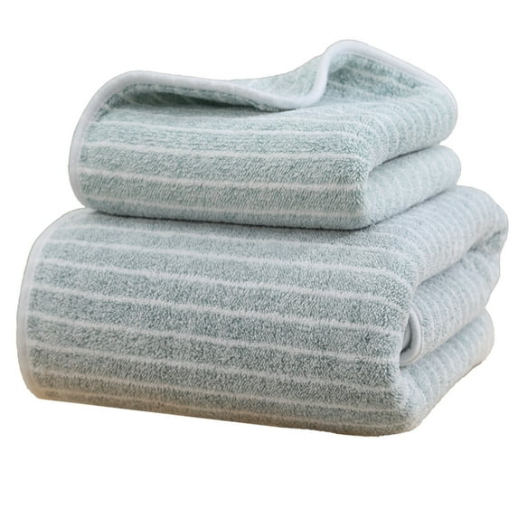 JeashCHAT 2 Piece Towel Set , Striped Hand Towel and Bath Towel, Thick Soft Absorbent Quick Drying Face Towel and Bath Towel for Bathroom, Shower Towels, Green