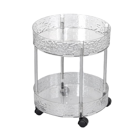 JeashCHAT 2-Tier Rolling Cart, Round Clear Plastic Storage Cart, Storage Organizer with Wheels for Kitchen Bathroom Living Room, 13.78x12x12 Inches