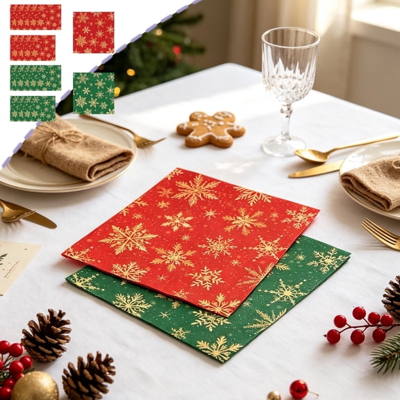 JeashCHAT 20 Pcs Christmas Disposable Napkins, 6.5"x6.5" Snowflake Paper Napkins, Winter Xmas Holiday Party Supplies