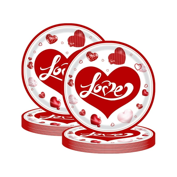 JeashCHAT 20 Pcs Valentine's Day Paper Plates, Love Heart Disposable Plates Dessert Plates Cake Plates, Wedding Party Supplies Disposable Tableware, 7 Inch