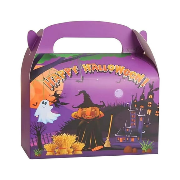 JeashCHAT 24 Pcs Halloween Candy Boxes Halloween Cardboard Treat Boxes, Happy Halloween Gift Boxes, Cupcake Cookie Goodie Boxs for Halloween Party Favors Supplies, Purple