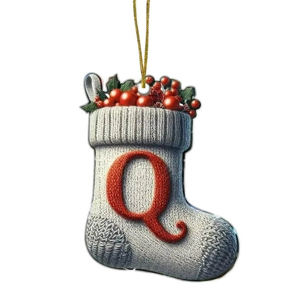 JeashCHAT 26 Initial Letter Acrylic Christmas Stocking Ornaments, Personalized Christmas Initial Ornaments, Xmas Stocking Shape Pendant, Christmas Tree Hanging Decorations Xmas Gifts