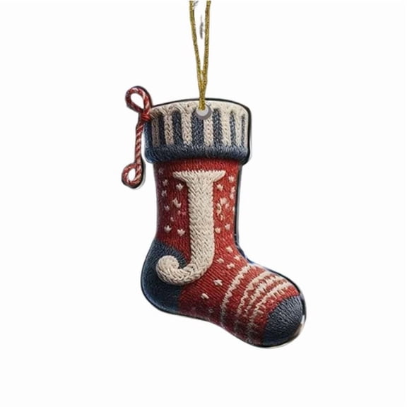 JeashCHAT 26 Initial Letter Acrylic Christmas Stocking Ornaments, Personalized Christmas Initial Ornaments, Xmas Stocking Shape Pendant, Christmas Tree Hanging Decorations Xmas Gifts