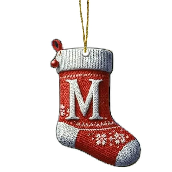 JeashCHAT 26 Initial Letter Acrylic Christmas Stocking Ornaments, Personalized Christmas Initial Ornaments, Xmas Stocking Shape Pendant, Christmas Tree Hanging Decorations Xmas Gifts