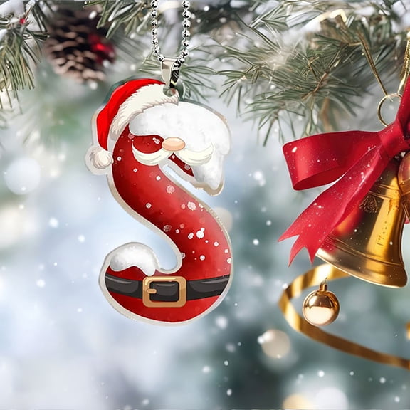 JeashCHAT 26 Initial Letter Christmas Ornaments, Red Personalized Christmas Initial Ornaments, Christmas Tree Decoration, Acrylic Monogram Hanging Pendant with Bead Chain, Christmas Gifts