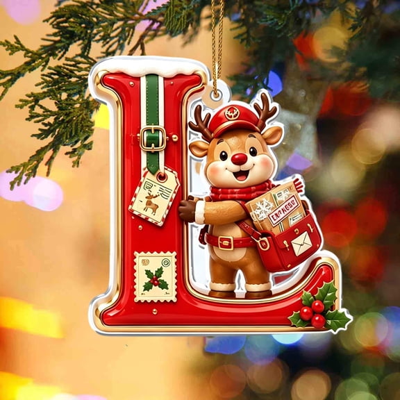 JeashCHAT 26 Initial Letter Christmas Ornaments, Red Personalized Christmas Initial Ornaments Cute Reindeer Pendant Christmas Tree Hanging Decorations Xmas Gifts