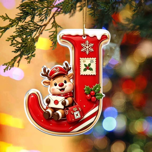 JeashCHAT 26 Initial Letter Christmas Ornaments, Red Personalized Christmas Initial Ornaments Cute Reindeer Pendant Christmas Tree Hanging Decorations Xmas Gifts