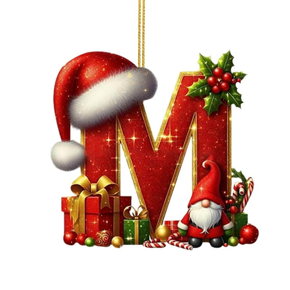 JeashCHAT 26 Initial Letter Christmas Ornaments, Red Personalized Christmas Initial Ornaments with Santa Claus, Christmas Tree Decoration Acrylic Hanging Pendant Xmas Gifts