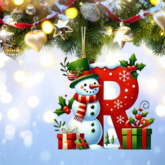 JeashCHAT 26 Initial Letter Christmas Snowman Ornaments, Red Personalized Initial Christmas Ornaments, Christmas Tree Decoration Hanging Pendant Xmas Gifts for Kids