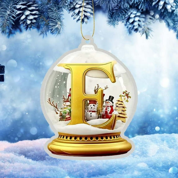 JeashCHAT 26 Initial Letter Crystal Ball Christmas Ornaments, Personalized Christmas Initial Christmas Tree Snowman Scene Acrylic Hanging Pendant Car Christmas Tree Decoration Christmas Gifts