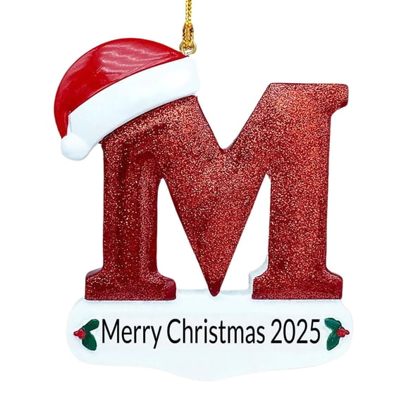 JeashCHAT 26 Initial Letter Merry Christmas Ornaments, Xmas Gifts, Red Personalized Christmas Initial Ornaments with Santa Hat, Christmas Tree Decoration Acrylic Hanging Pendant
