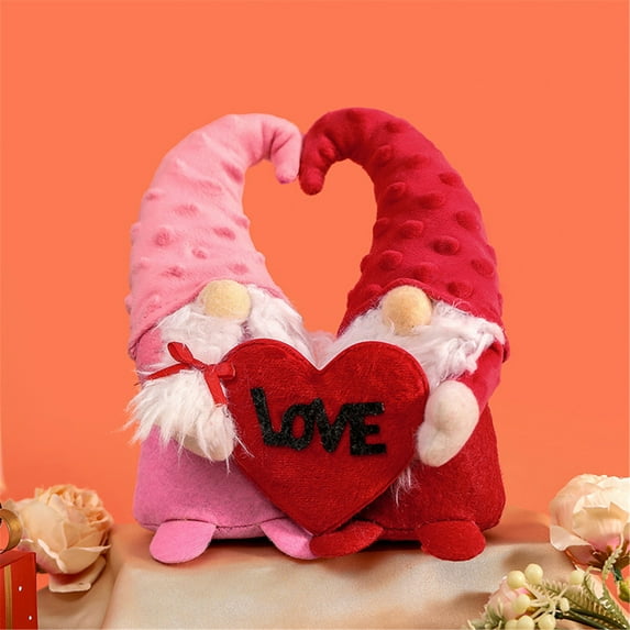 JeashCHAT 2PCS Valentines Day Romantic Couple Gnomes Decor Stuffed Gnomes Plush Doll Home Ornaments Valentines Day Gifts for Girlfriend Wife Women