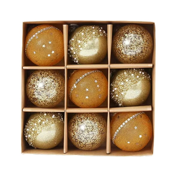 JeashCHAT 3.15" Large Christmas Ball Ornaments 9 Pcs Glitter Sequin Shatterproof Balls Christmas Tree Balls Xmas Hanging Balls Decorations for Xmas Trees Wedding Party Holiday, Gold