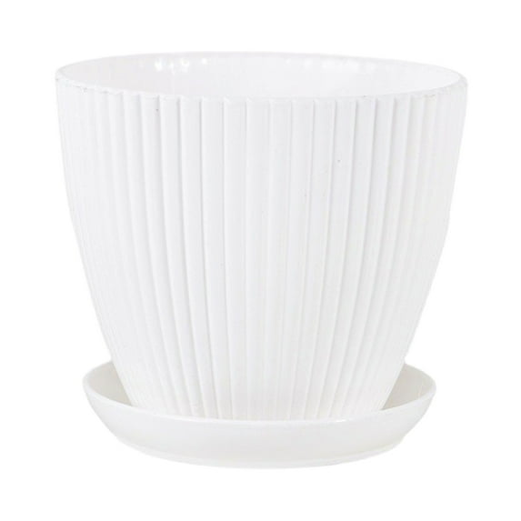 JeashCHAT 3.5 Inch Plastic Plant Pots with Saucers and Drainage Holes, Indoor Outdoor Flower Pot for Succulents Herbs Cactus, Modern Lightweight Planter, White