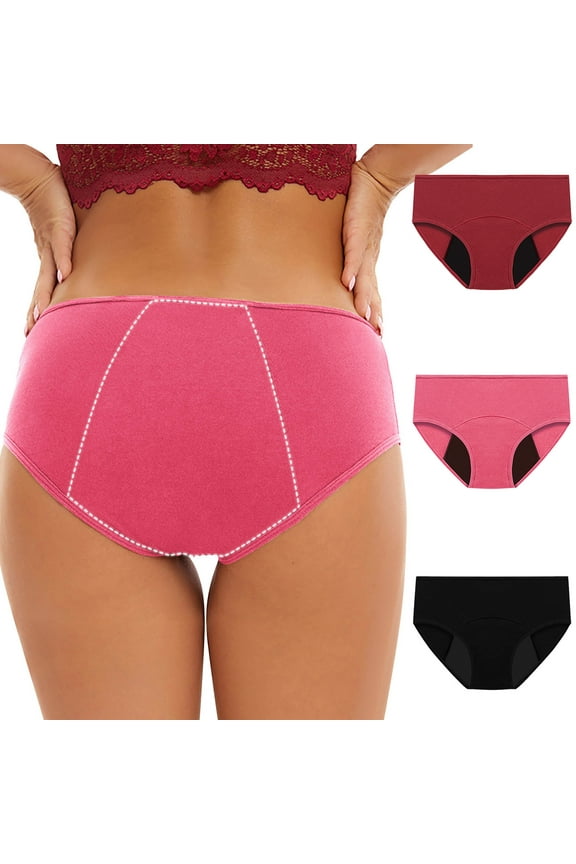 3 Pack Women's Period Underwear, Plus Size High Waisted Leakproof Ladies Panties, Overnight Period Panties