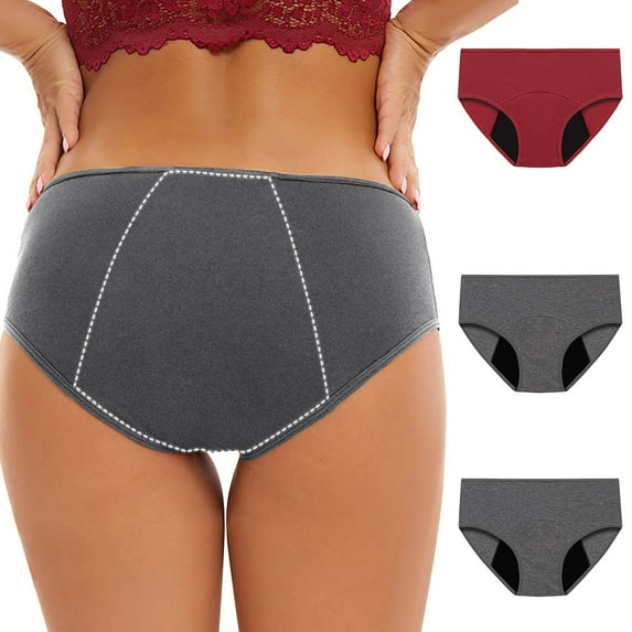 JeashCHAT 3 Pack Women's Period Underwear, Solid Color Plus Size Leakproof Panties, Breathable Comfortable Overnight Period Panties, Anti-Side Leak