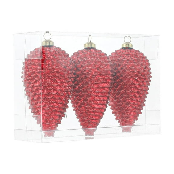 JeashCHAT 3 Pcs Christmas Pine Cones Hanging Ornaments, Large Shatterproof Plastic Pinecones with String, Pine Cone Pendant Christmas Tree Decorations for Winter Holiday Xmas Party