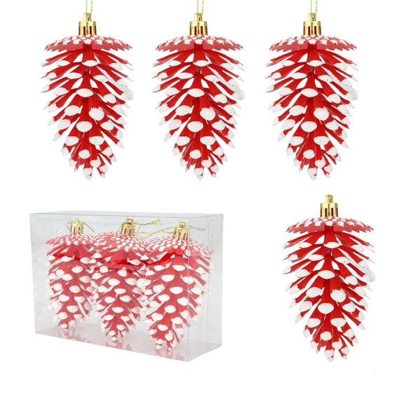 JeashCHAT 3 Pcs Christmas Pinecone Ornaments, 4.13 Inch Plastic Pine Cones Christmas Tree Ornaments Winter Xmas Holiday Party Hanging Decorations