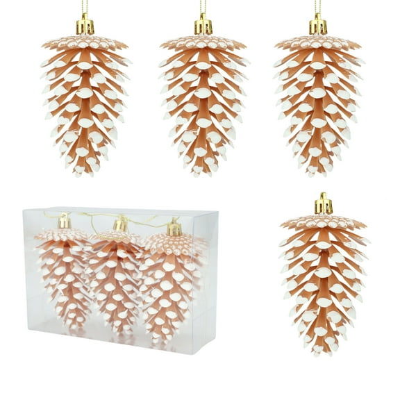 JeashCHAT 3 Pcs Christmas Pinecone Ornaments, 4.13 Inch Plastic Pine Cones Christmas Tree Ornaments Winter Xmas Holiday Party Hanging Decorations
