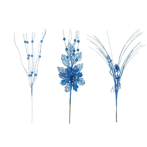 JeashCHAT 3 Pcs Glitter Poinsettia Christmas Flowers Berry Stems Artificial Christmas Floral Picks Branches Christmas Tree Decorations Vase Filler Holiday Wedding Party Home Decor