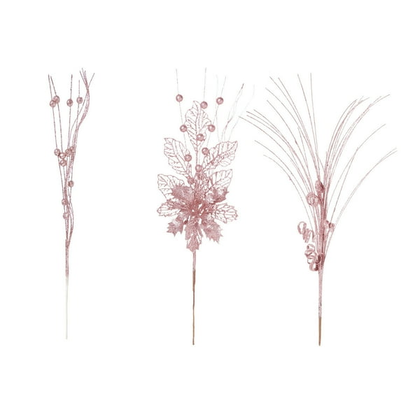 JeashCHAT 3 Pcs Glitter Poinsettia Christmas Flowers Berry Stems Artificial Christmas Floral Picks Branches Christmas Tree Decorations Vase Filler Holiday Wedding Party Home Decor