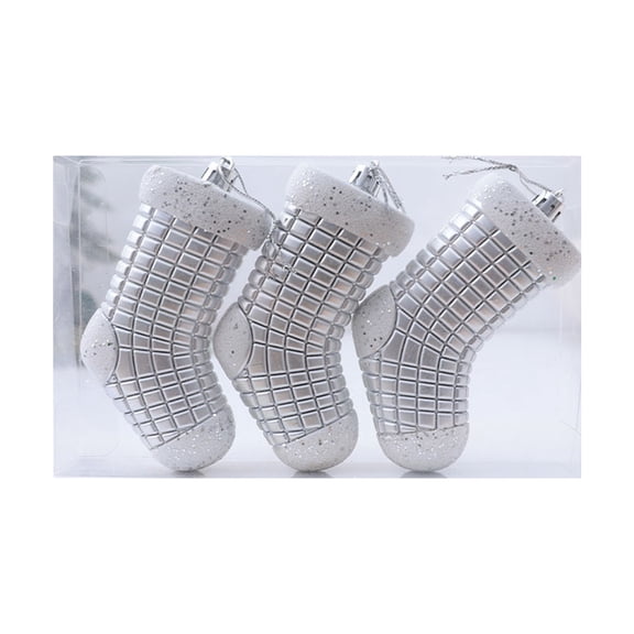 JeashCHAT 3 Pcs Plastic Christmas Stocking Hanging Ornaments for Xmas Tree Decorations, Xmas Stocking Shape Pendant, Xmas Holiday Party Decor
